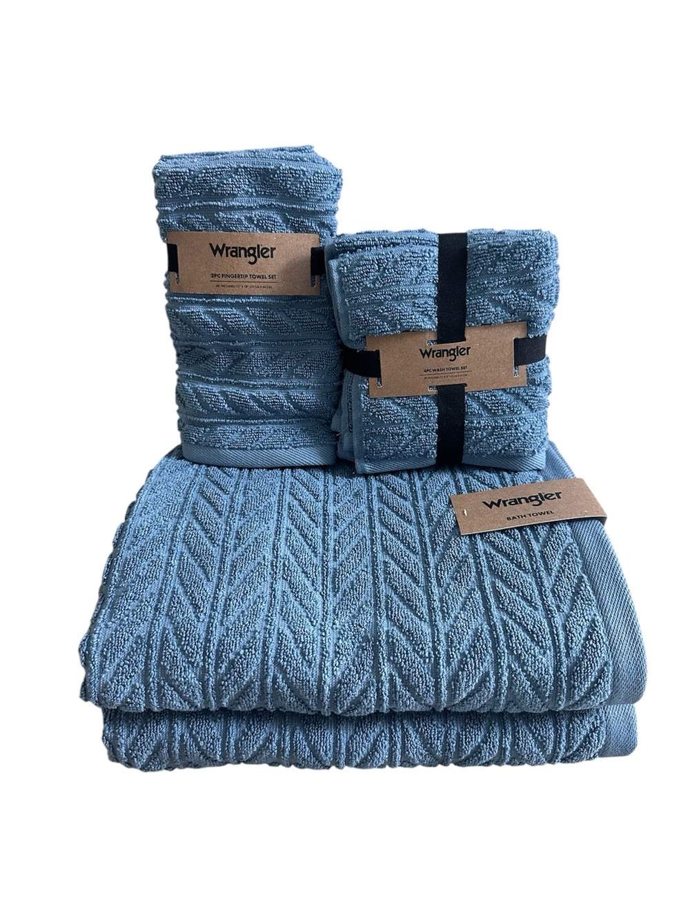 Wrangler 8 Pc Bath Towel Set NWT Blue Textured 2 Bath 4 Wash 2 Fingertip